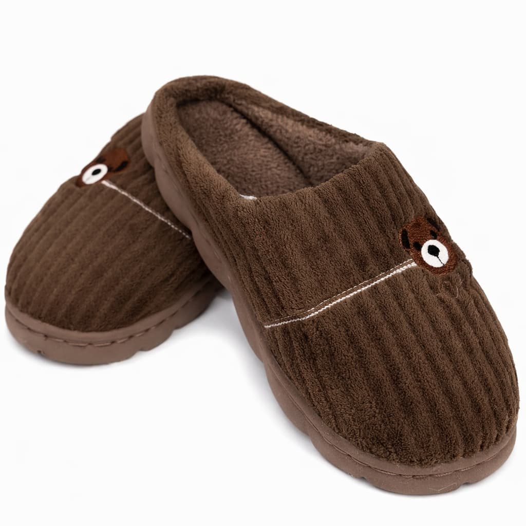 Pantufa Chinelo Inverno Forrada Canelada Ursinho Home CV-108