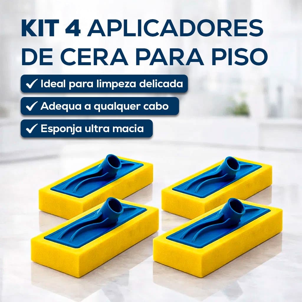Kit 4 Esponja Aplicadora de Cera com Suporte para Cabo – Esponja para Passar Cera em Pisos e Tábuas