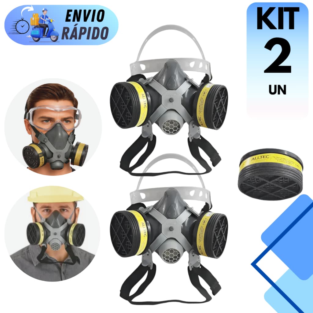 KIT 1 OU 2 MASCARA RESPIRADOR +2 A 4 FILTROS ALLTEC ou MIG VAPORES ORGâNICOS GASES ÁCIDOS PINTORES MARCENEIRO RESINA