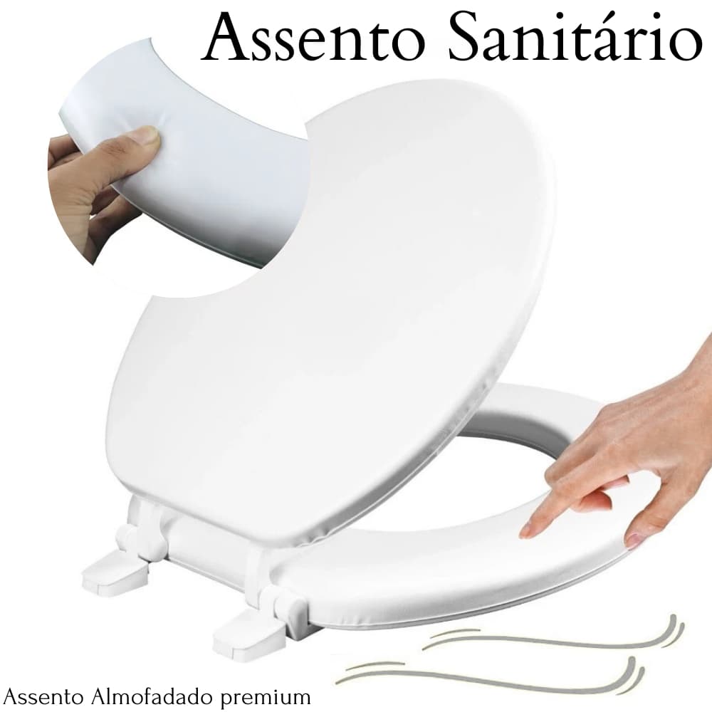 Assento Sanitário Almofadado Universal Oval Branco Tampa Vaso Slim Confortável Básico