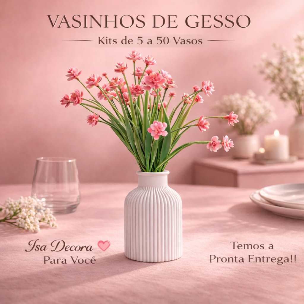 Kit de 5 a 50 Vasos De Gesso Para Centro de Mesa, Decoração, Aniversários, Chá de Bebês, Casamentos.