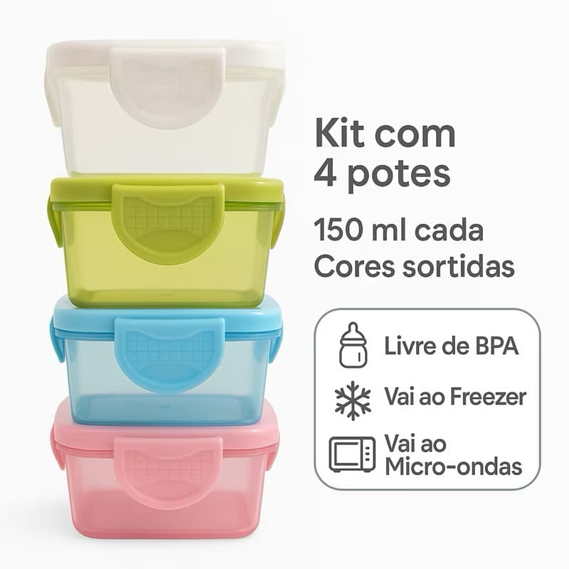 potes com 3, 4, 6 e 8 Potinhos Herméticos com tamanhos variados pra PAPINHAS e SOBREMESAS FIT e LIVRE BPA