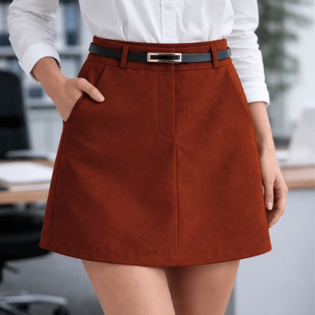 Short Saia Alfaiataria Feminino Curto Com Cinto Cintura Alta