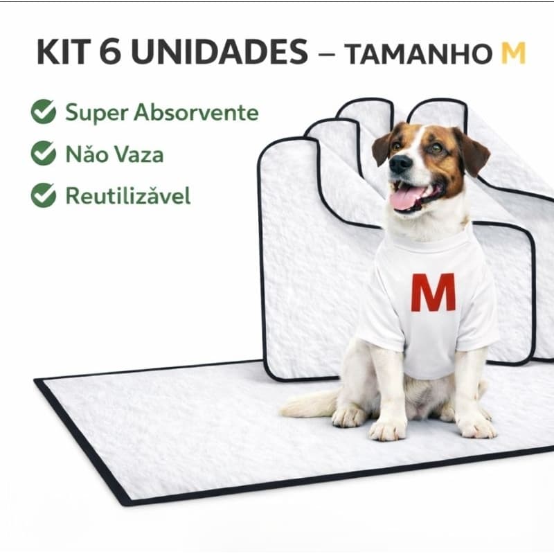 Tapete Higiênico Lavável kit c/6und 46x60 Clássico Para Pets Animais Porte Médio