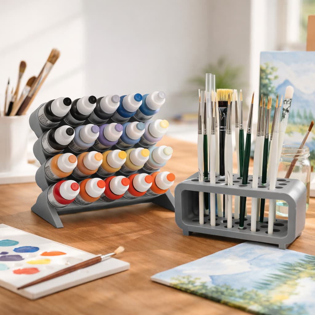 Organizador Porta Tintas e Pincéis Suporte Mesa Para Pintura 16 Tintas + Porta Pincéis