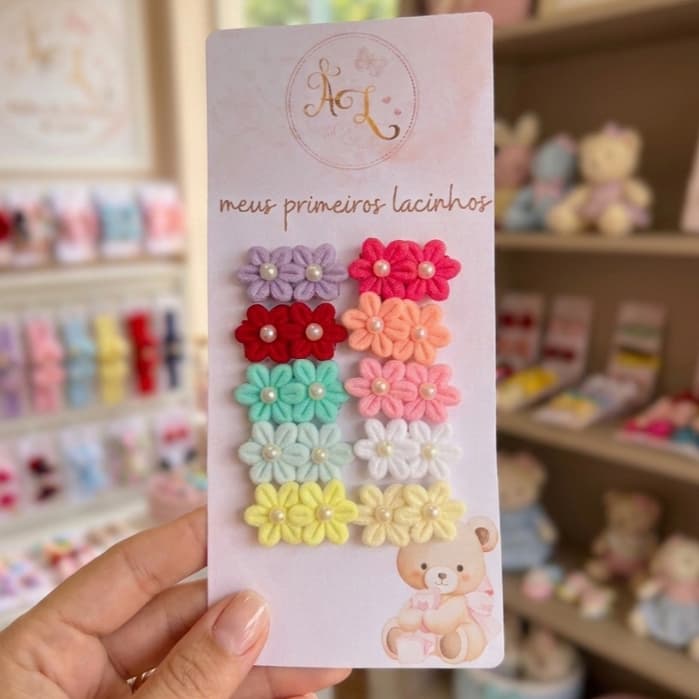 kit 10 Lacinhos Mini de Velcro Laço RN de Menina Bebe Velcro Florzinhas