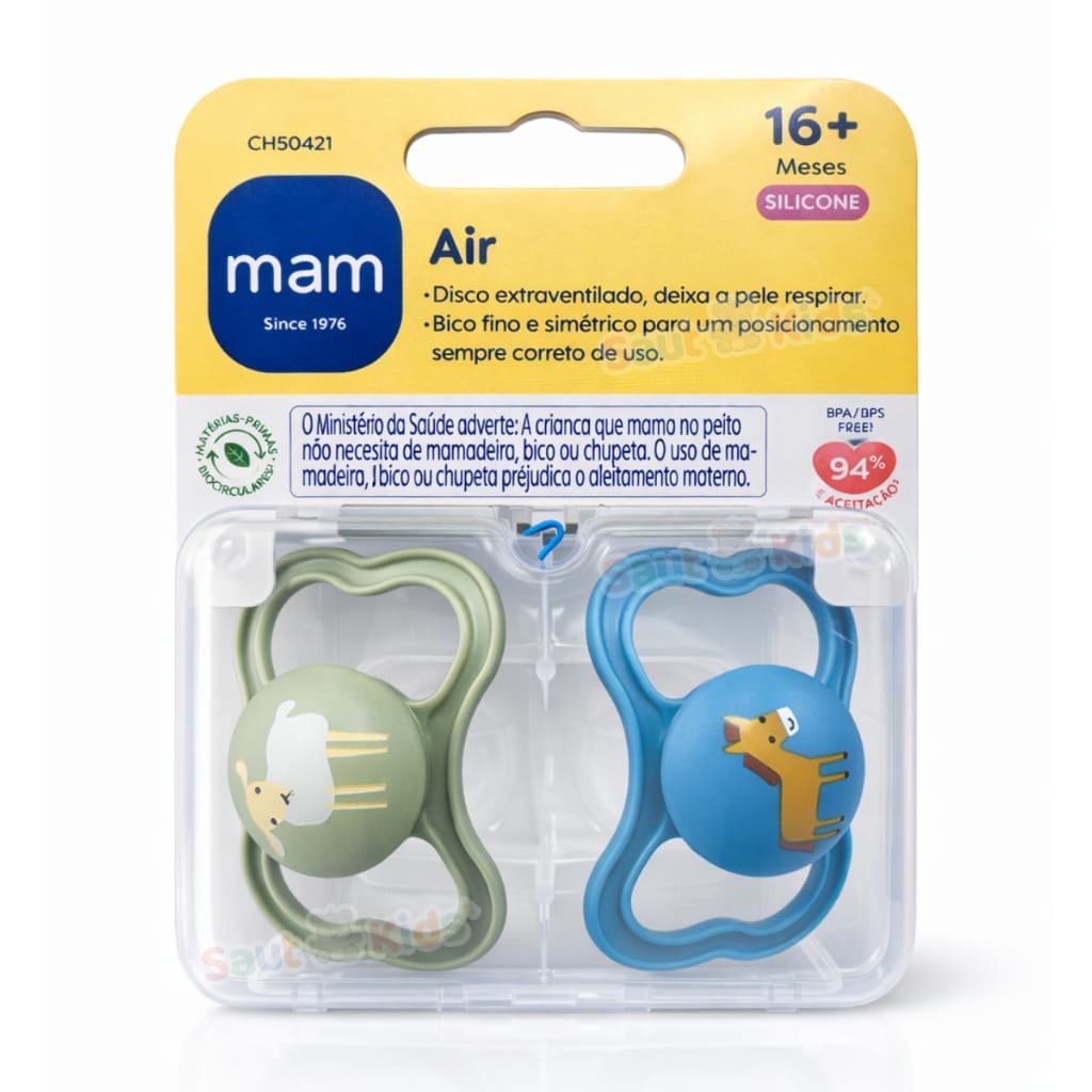 Chupeta 16+ meses MAM Air Tamanho 3 Bico Silicone Bebê Menino Azul