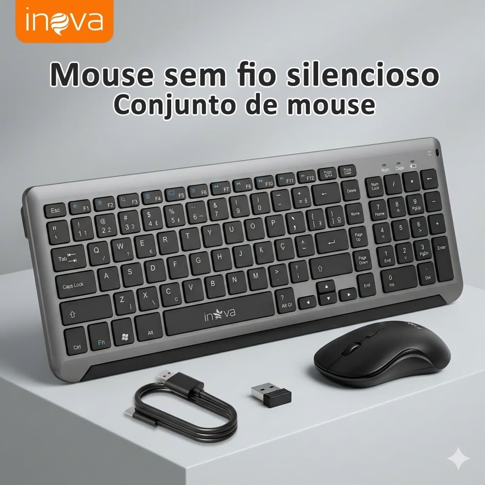Inova Kit Teclado Mouse Sem Fio Sem Fio Recarregável Bateria Wireless Mac Android