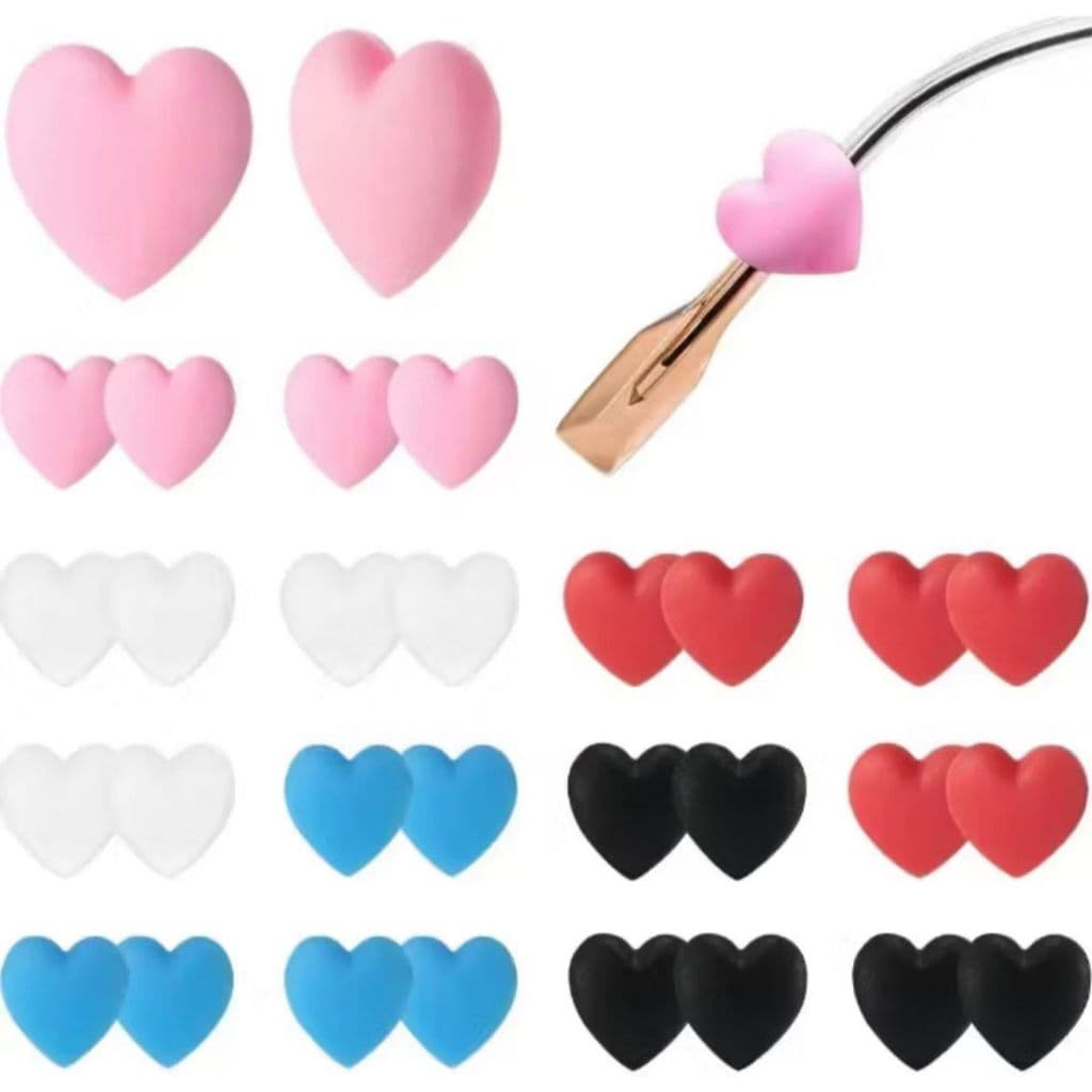 Trava de Silicone para Óculos Coração Antiderrapante | Gancho Ajustável para Haste | Confortável Adulto e Infantil