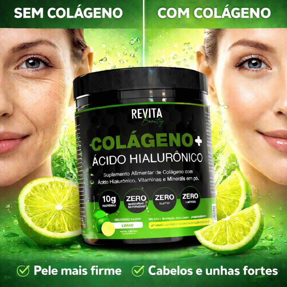 Colágeno com Ácido Hialurônico Zero Açúcar | 3 SABORES E O ÚNICO COM POTE DE 250G - Revita Beauty
