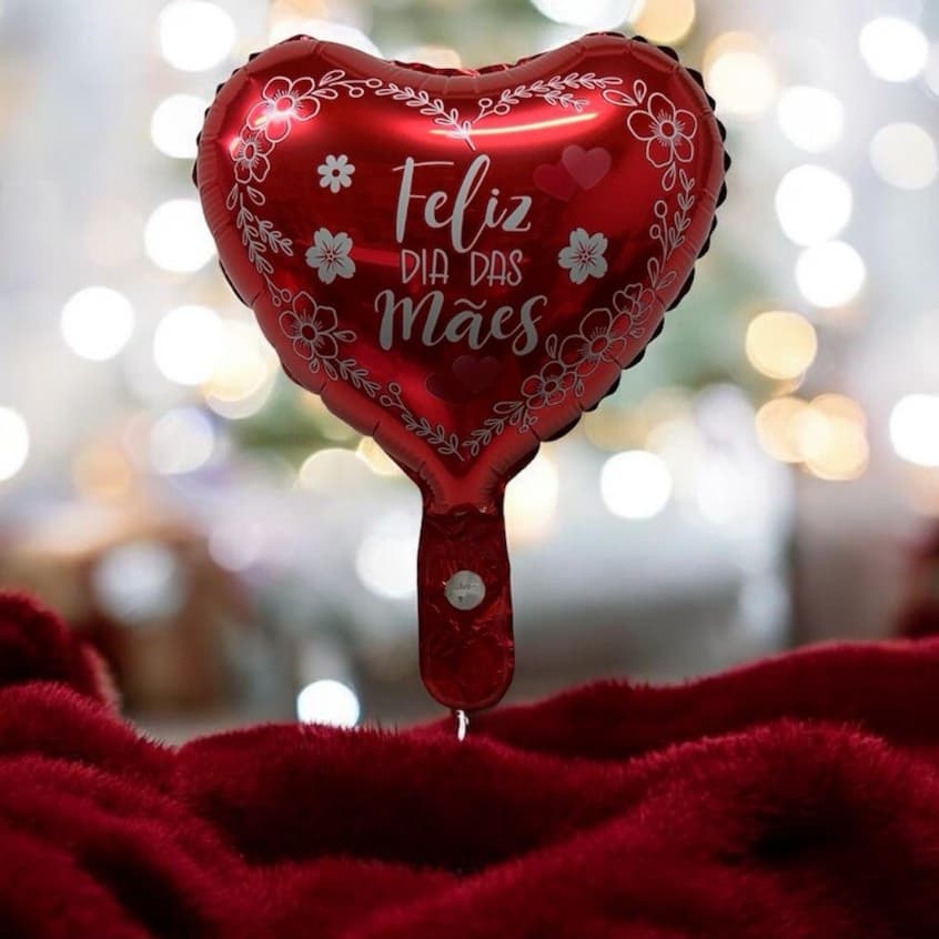 50 Balão Metalizado Coração Centro De Mesa Vermelho Feliz Dia Das Mães Flores 30cm