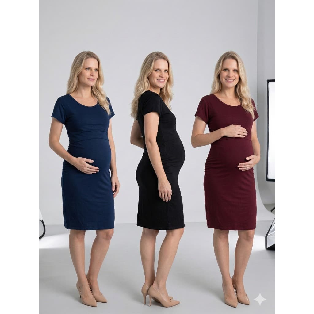 Vestido Malha Elastáno Gestação e Amamentação Grávida Gestante