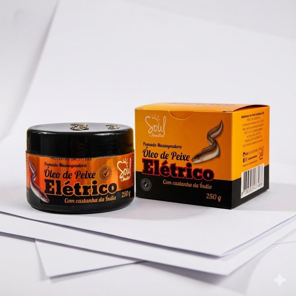 Kit 3 Pomada Massageadora Óleo de Peixe Elétrico 250g Alívio Muscular Castanha da Índia
