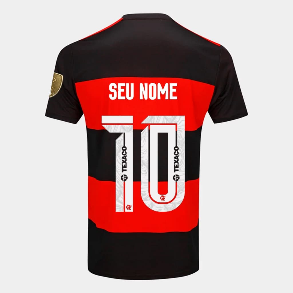 Manto Flamengo Fan Masculina Jogo 1 Adidas 2026 – Personalize Seu Nome e Número + Kit Patchs CAMPÉON Libertadores 25