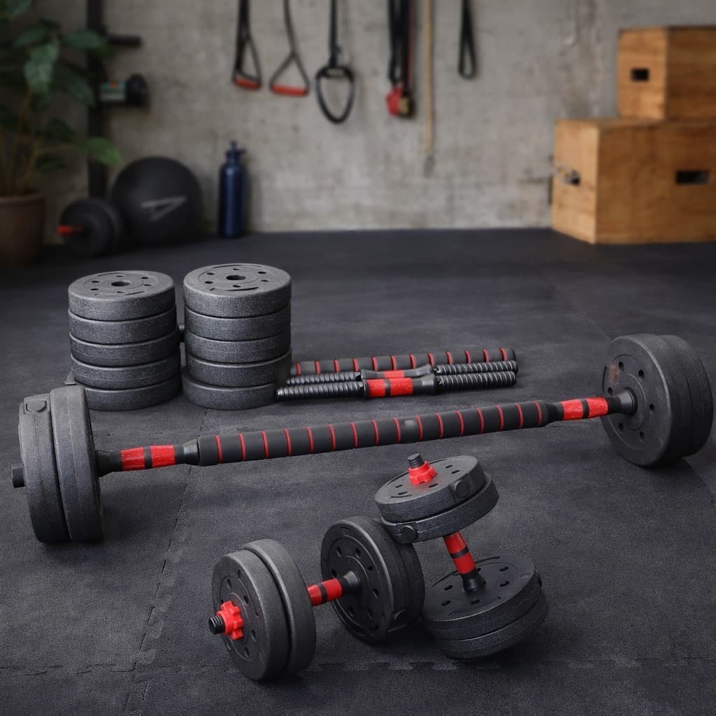 Kit Halteres e Barra 6 em 1 Peso Ajustável até 14kg Academia Treino Musculação