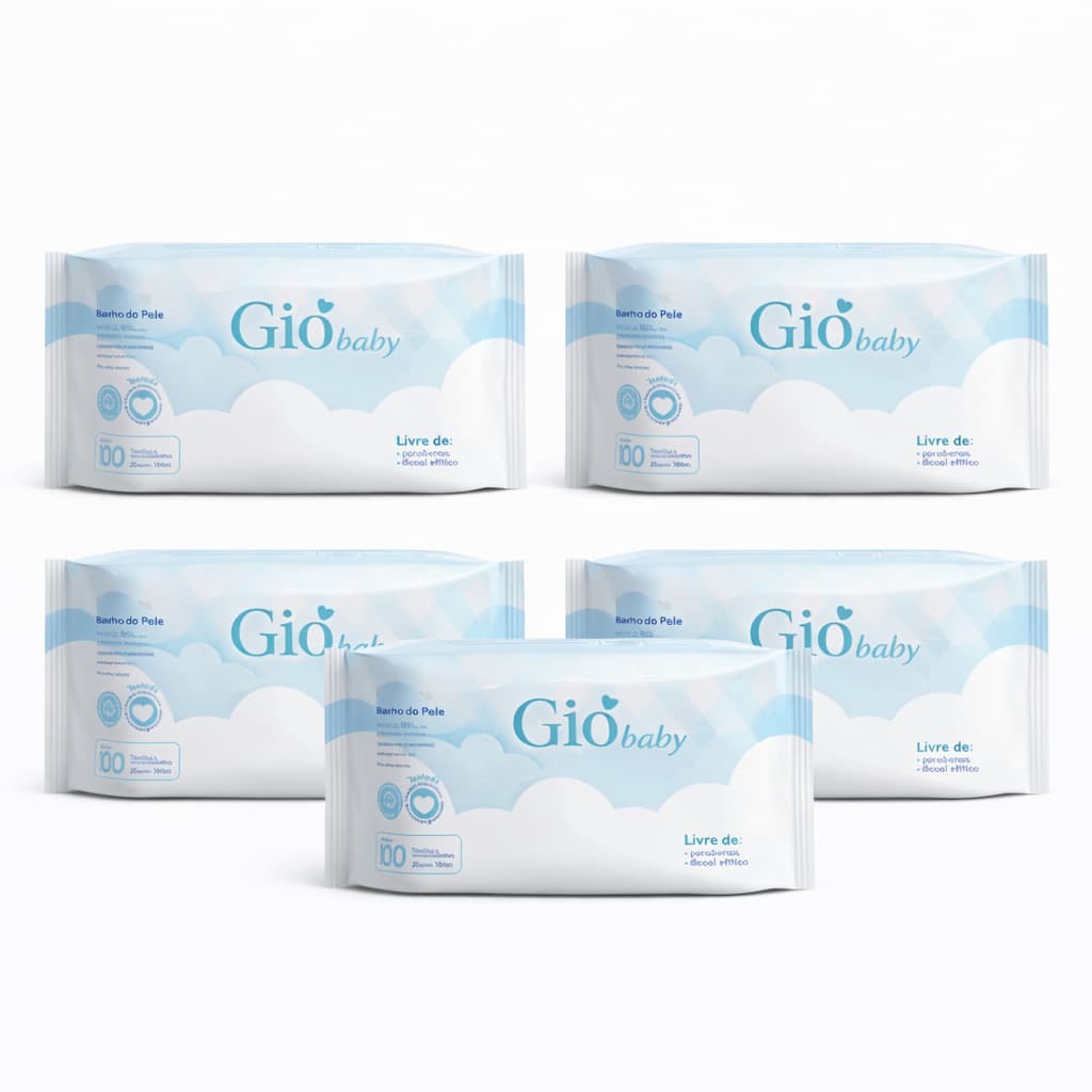 Kit 5 Pacotes Toalhas Umedecidas Gió Baby 100 Folhas 19x13 cm - 98% Água