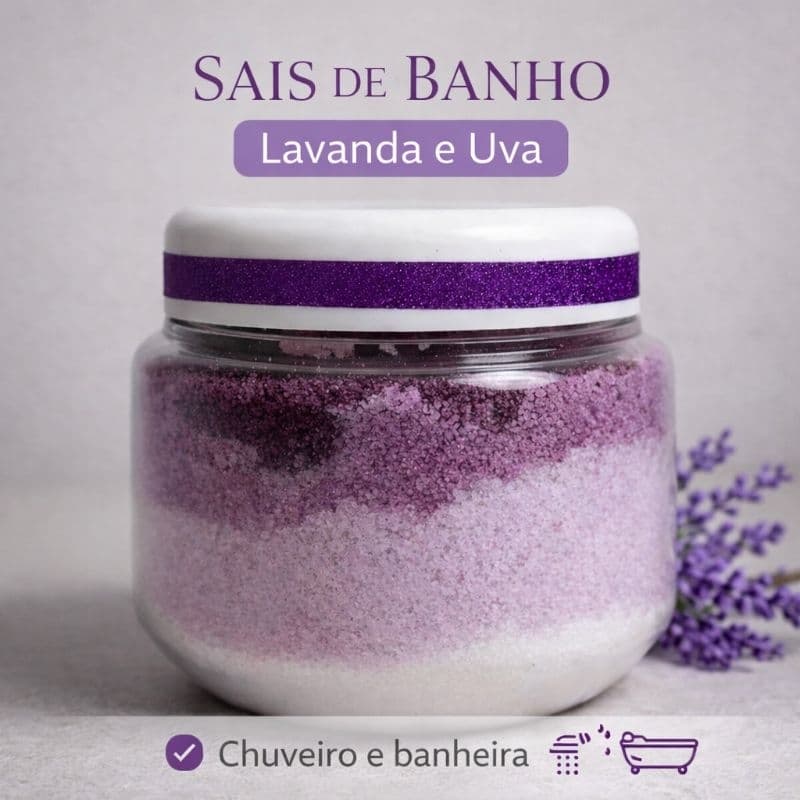 Sais de Banho Lavanda e Farinha de Uva Esfoliante e Efervescente 120g  Chuveiro / Banheira