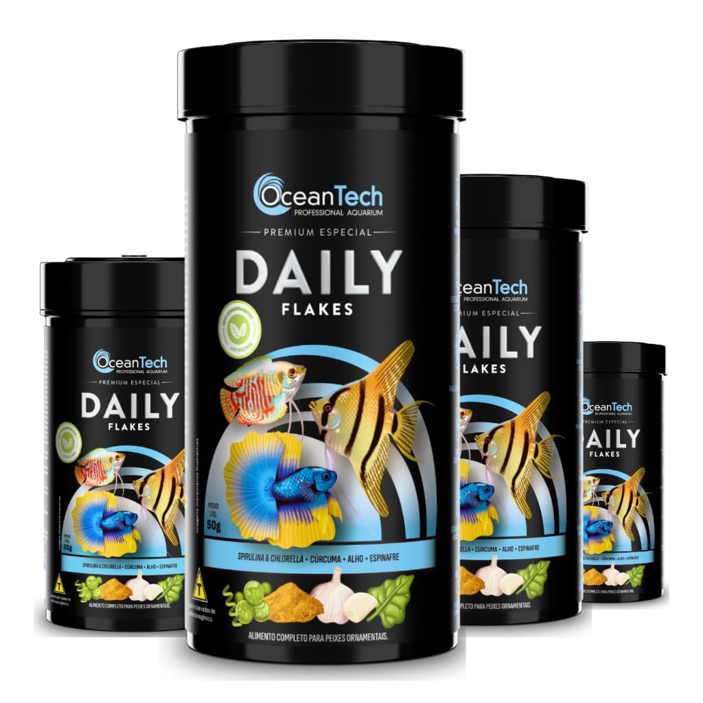 Ração Ocean Tech Daily Flakes para Peixes Ornamentais Aquário Nutrição Premium Crescimento Saudável