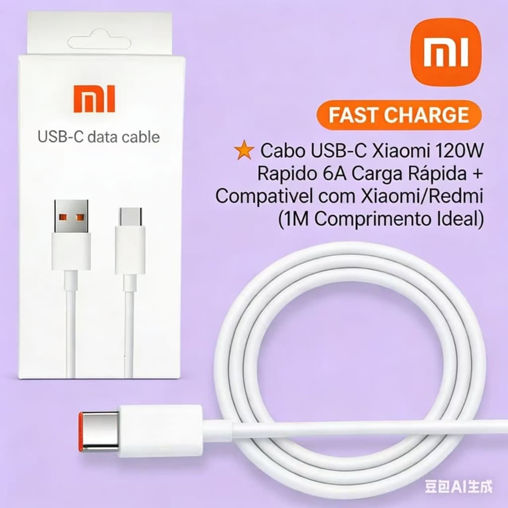 Cabo Turbo 6A para Xiaomi 1m USB Tipo-C ou Tipo-C x Tipo-C| Carregamento Rápido e Dados