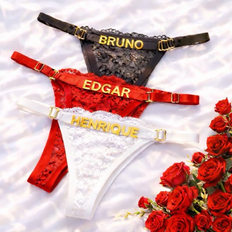 Calcinha Personalizada com Nome e Frase Calcinhas Escritas com Letras Douradas e Pratas Calcinha Sex