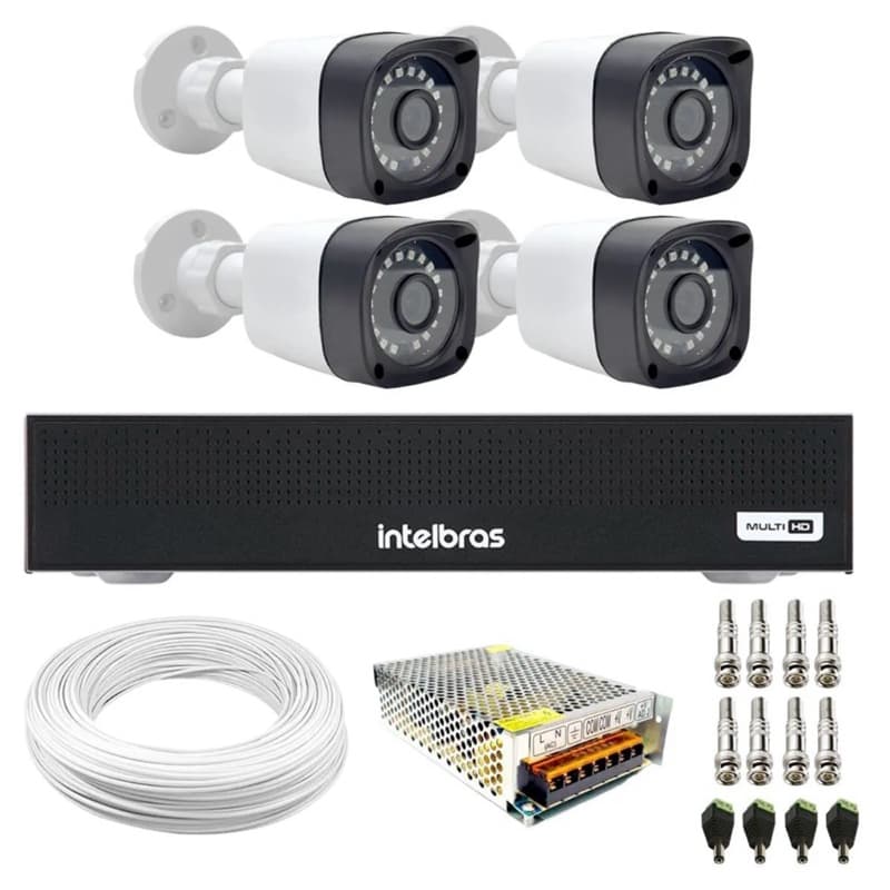 Kit com 4 câmeras full hd 2mp + DVR mhdx 1104C + Acessórios para instalação