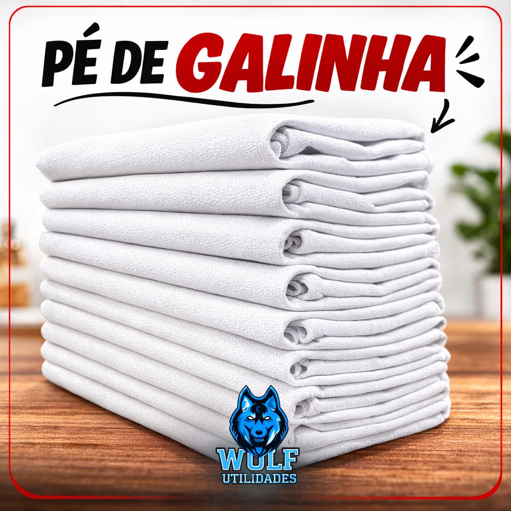 Kit 10 Pano de Prato Pé de Galinha Branco Grosso 100% Algodão 41x66 com Bainha