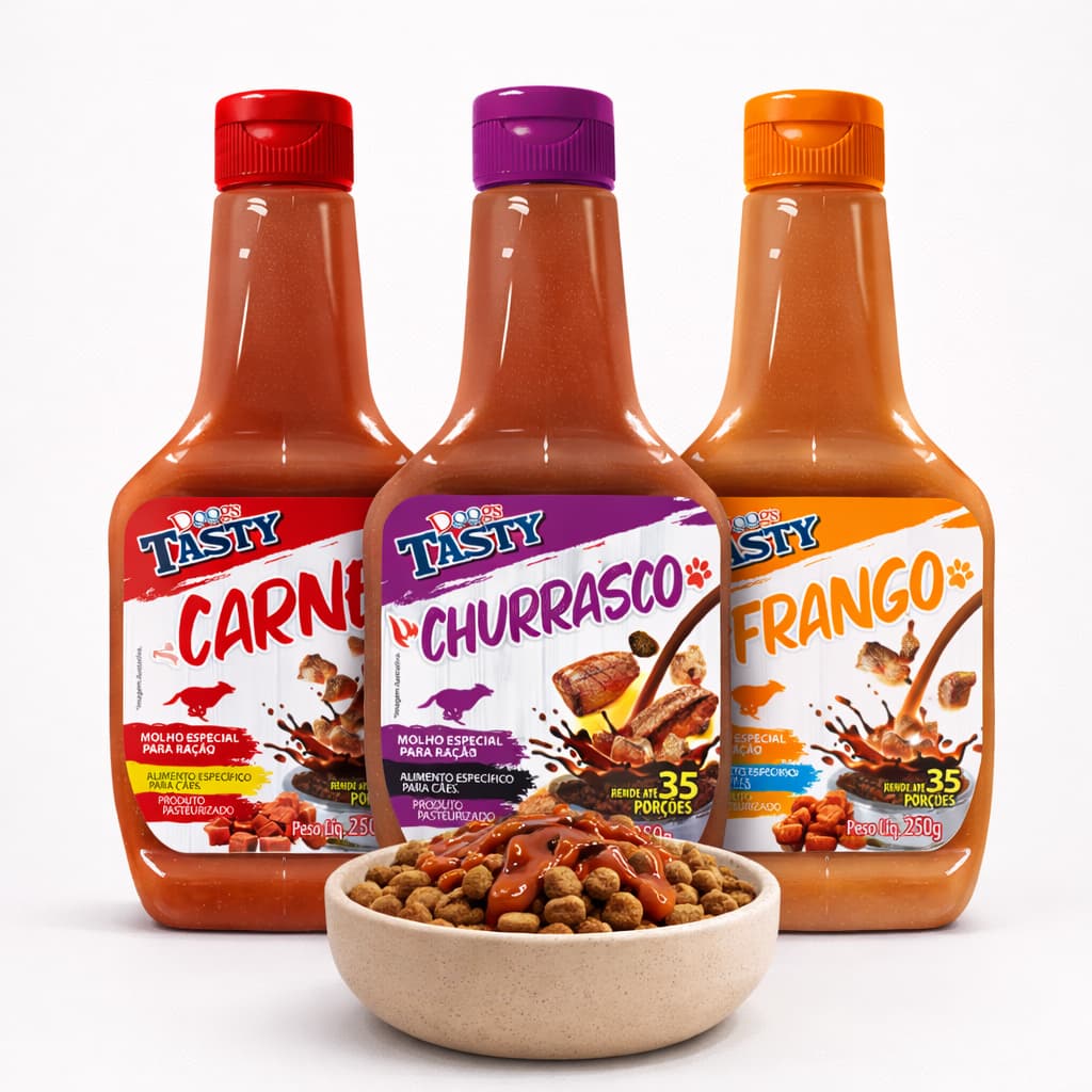 Molho para Ração de Cachorro Cães Realça Sabor Kit 3 Molhos 250g