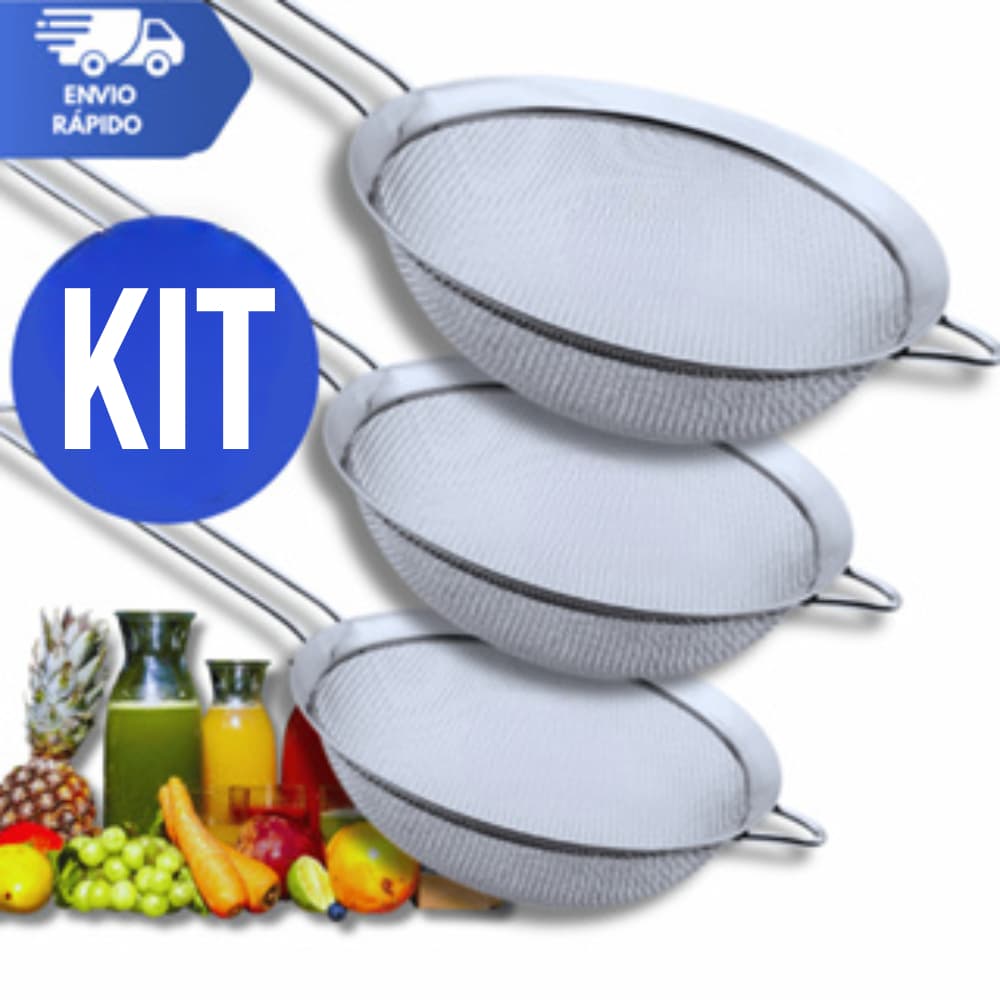 Conjunto Peneiras Coador Manual Em Aço Inox Para Cozinha 20cm 18cm 14cm Premium Multiuso Qualidade Excelente