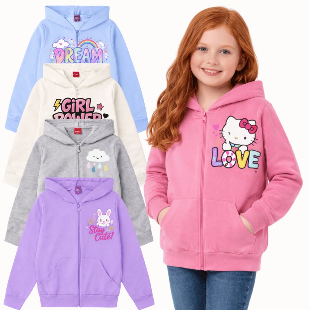 Kit 2 Jaquetas Premium Infantil e Juvenil Feminina com Capuz, Zíper e Bolsos  Moletom Premium Quentinho | Casaco Menina