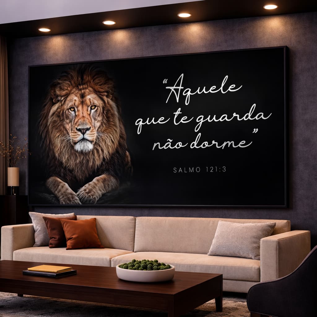 Quadro Decorativo Leão De Judá Aquele Que Te Guarda Não Dorme Mosaico Sala Quarto Escritório