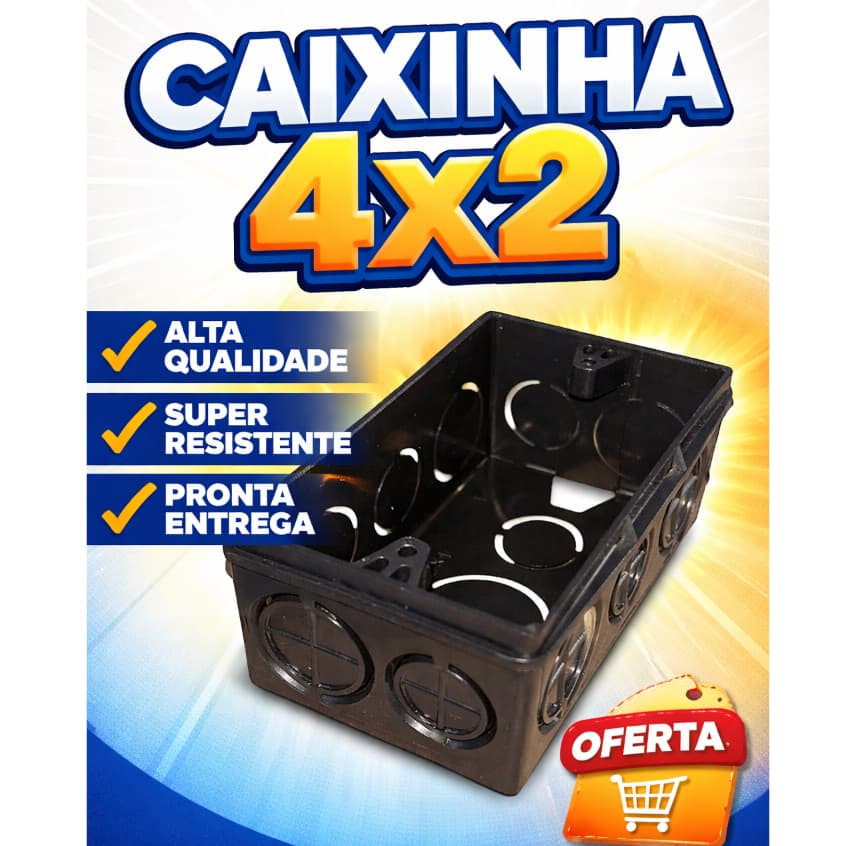Caixa de Luz 4x2 Preta para Tomada e Interruptor | Caixa Elétrica de Embutir Alta Resistência