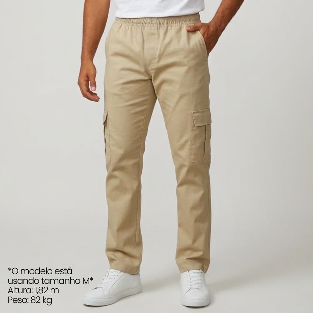 Calça Cargo Masculina em Sarja vários bolsos - para trabalhar, trekking