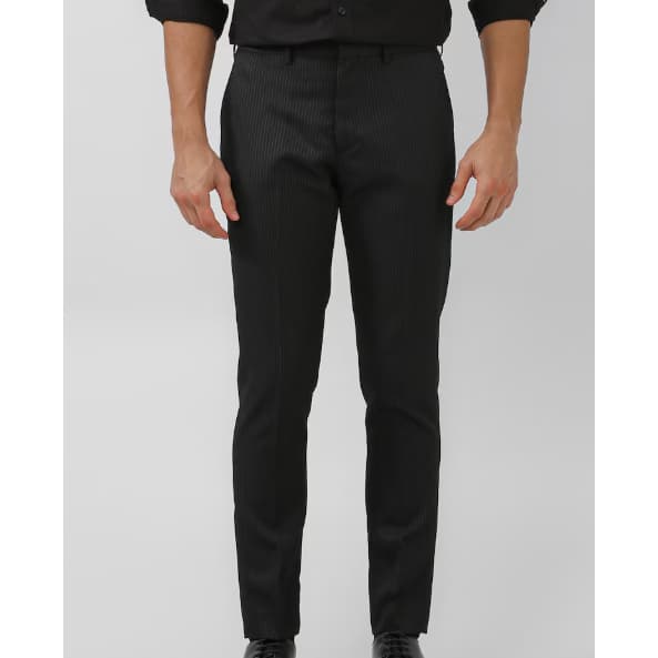 Calça alfaiataria masculina slim risca de giz preta