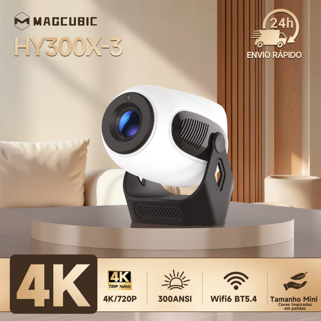 Projetor Magcubic HY300X Foco Elétrico Smart TV WiFi 6 BT 5.0 Suporte 4K Vídeo Cinema em Casa Portátil Bivolt