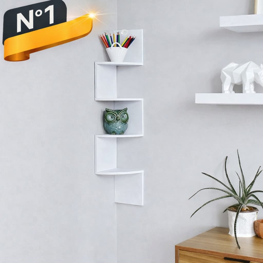 Prateleira De Canto Reto Vertical Branco Estante Livros Nicho Sala Cozinha ou Quartos