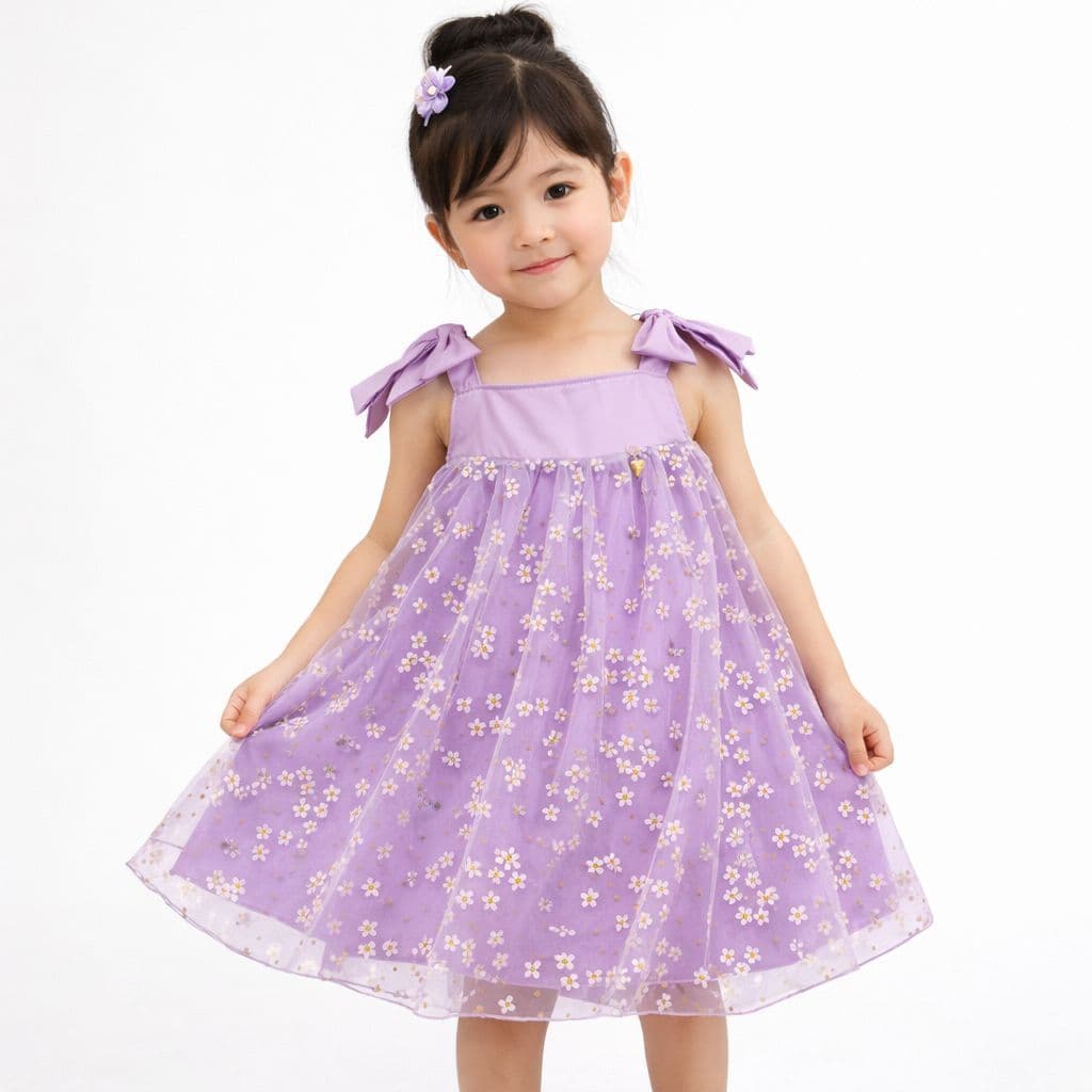 Vestido Infantil Tule com Florzinhas Luxo Festa Formatura Batizado Casamento Daminha