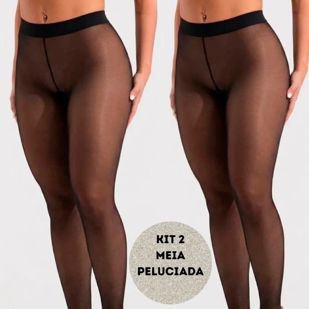 Kit 2 Meia Calça de Lã Térmica Translúcida Forrada Pelinho Peluciada Frio