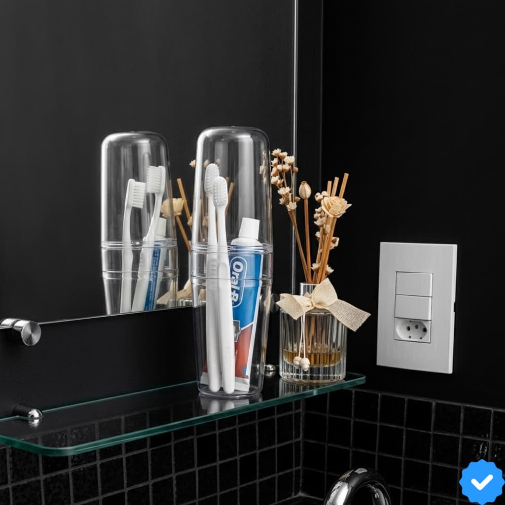 Porta Escova de Dentes Acrilico Com Tampa Portátil para Viagens Decoração Banheiro