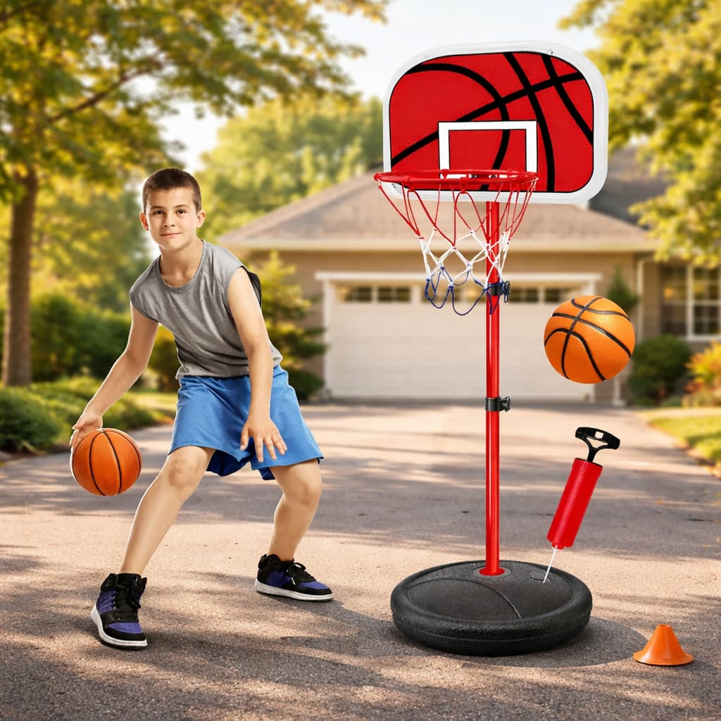 Cesta Ajustavel Basquete 1,5M Basket Infantil Kit Bola Aro Bomba
