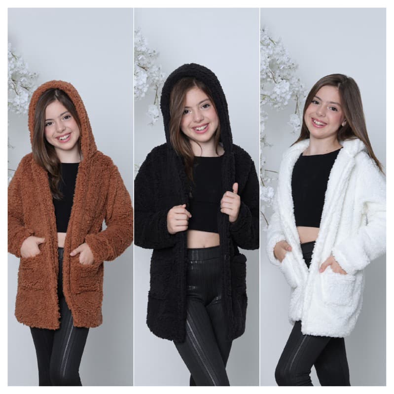 Casaco sobretudo juvenil infantil menina teddy pelucia urso
