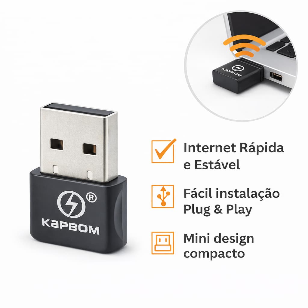 Adaptador WiFi USB Rede Internet Kapbom PC Notebook