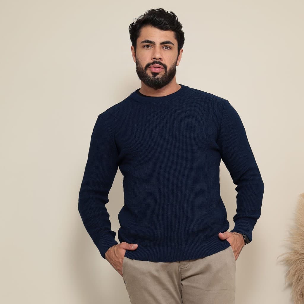 Suéter Liso Masculino de Tricot Estilo Casual Blusa Inverno Elegante Gola Redonda e Conforto