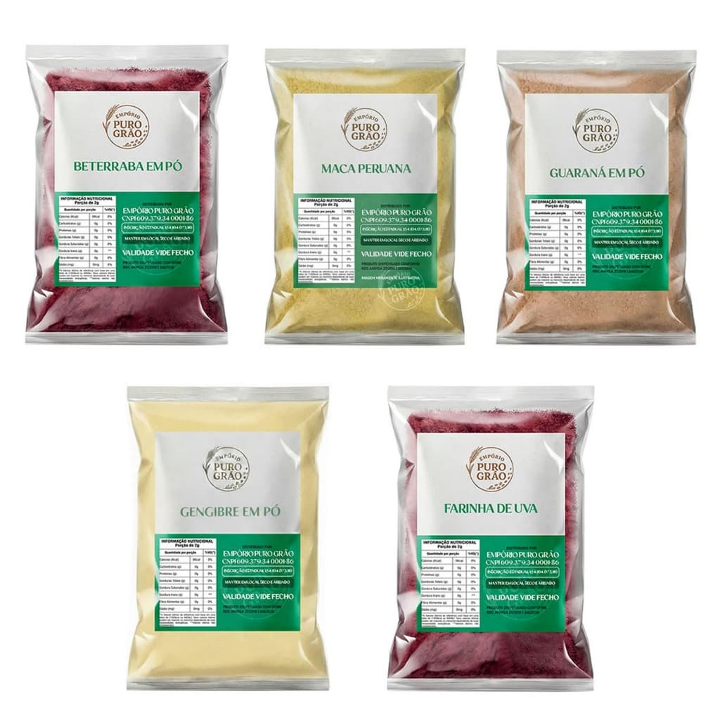 Kit Super Energético Pré Treino Natural em pó Beterraba Uva Guaraná Gengibre