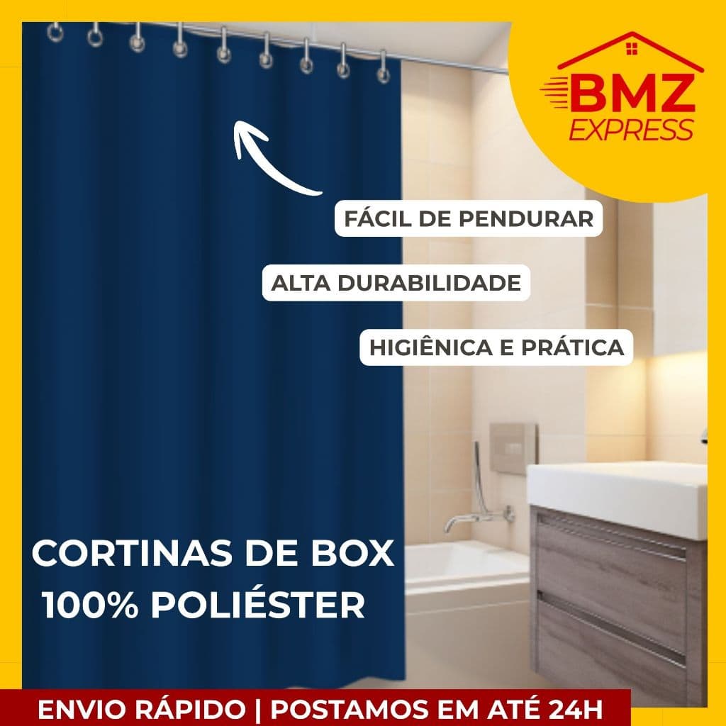 Cortina Box Banheiro ANTIMOFO 100% Poliéster - Resistente e fácil de limpar - bege, preta ou cinza