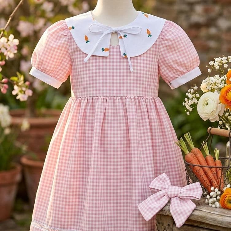 Vestido Menina Infantil Páscoa Manga Curta Gola Boneca