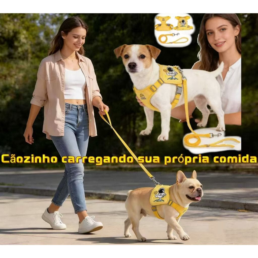 Peitoral Coleira Com Guia e Bolsa Removível Para Cachorro Pet Cães Gatos Pequeno Médio De Viagem