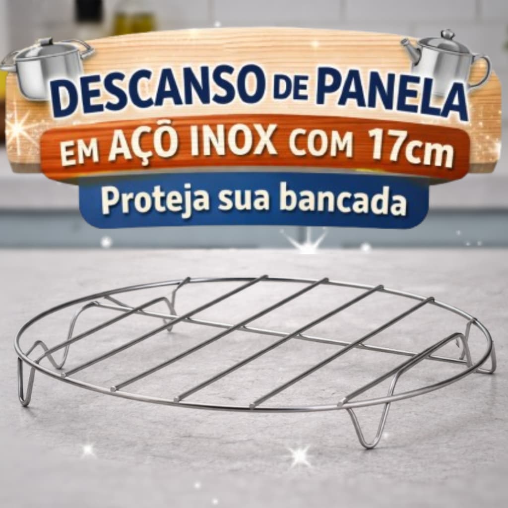 Descanso de Panela Cromado Inox 17cm KIT ou Unidade – Suporte Resistente e Bonito