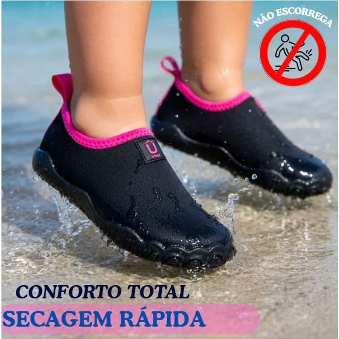 Sapatilha Aquatica Náutica Neoprene Infantil Calce Fácil Rosa Antiderrapante Praia Piscina Cachoeira
