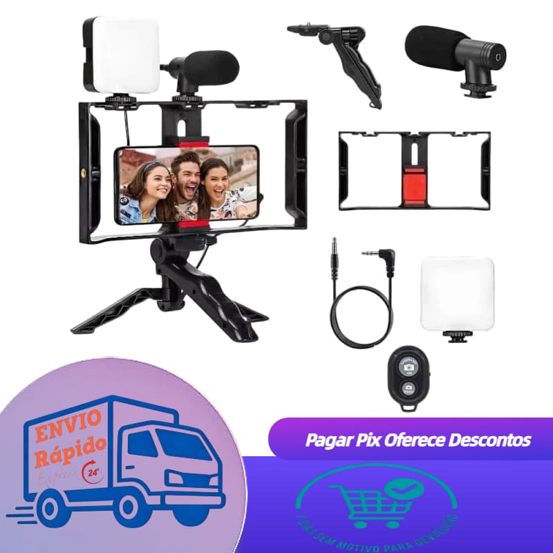 Kit Estabilizador de Vídeo Making Suporte Gaiola de Coelho Transmissão Ao Vivo Com Uma Led