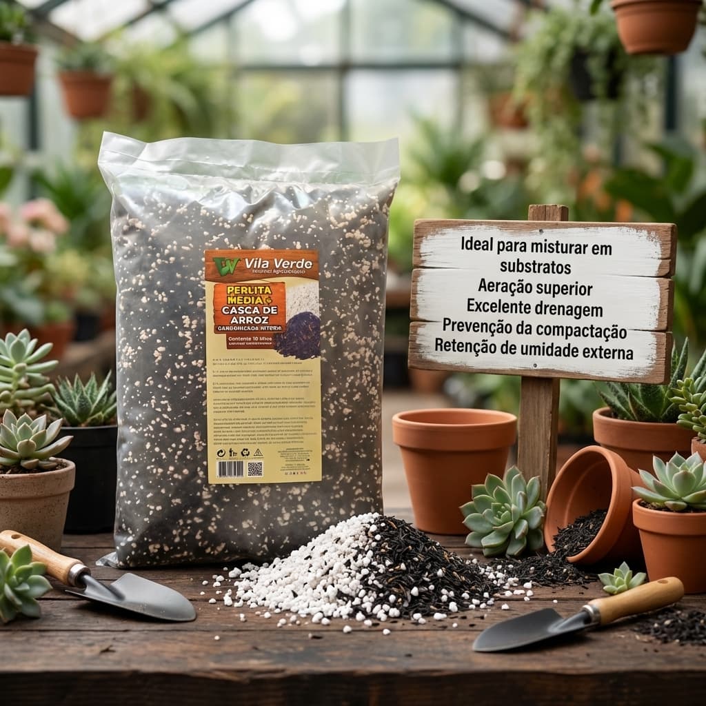 Perlita expandida e Casca de arroz carbonizada inteira pacote com 10 litros Vila Verde